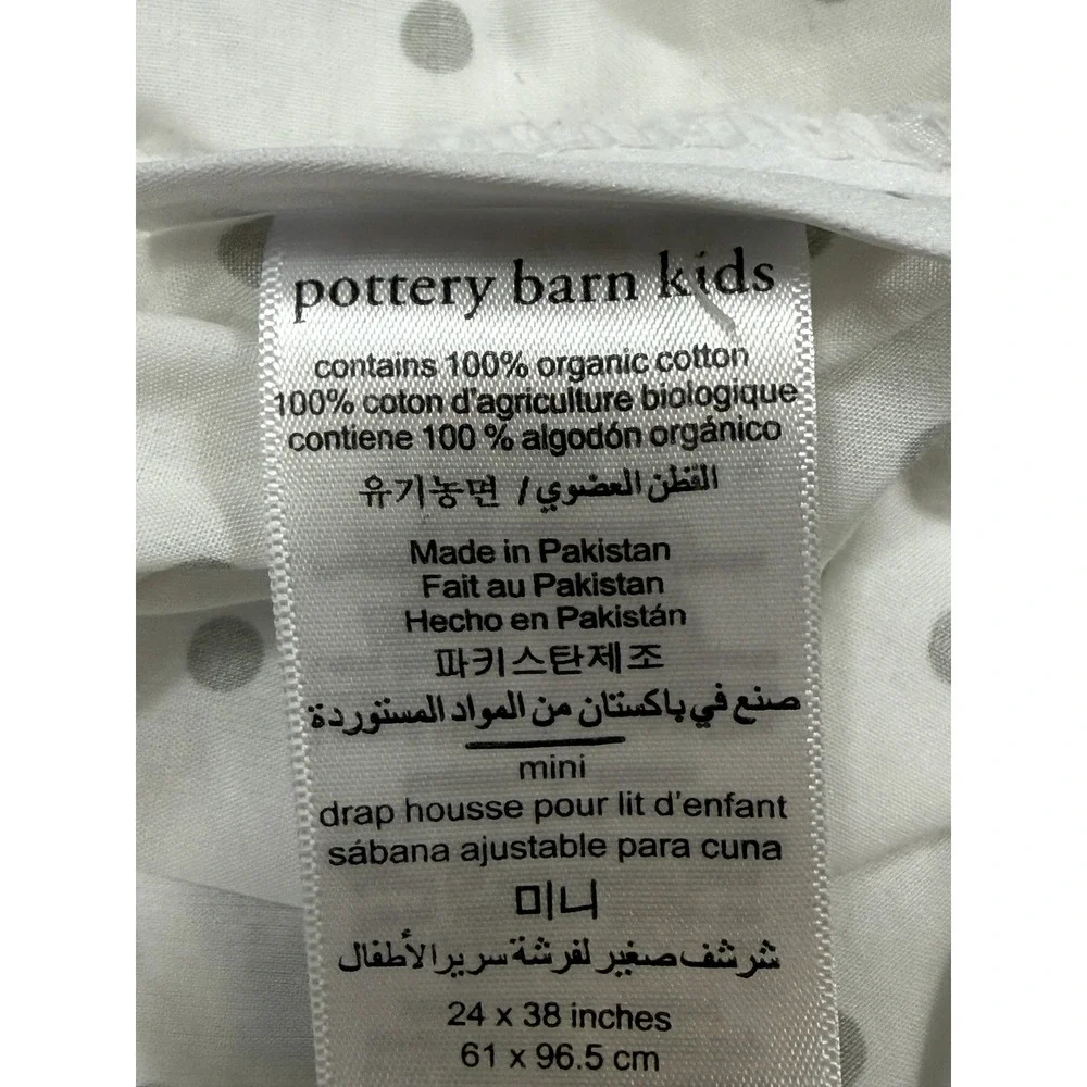 Pottery Barn Kids White Gray Polka Dot Organic Mini Crib Fitted Sheet 24x38in